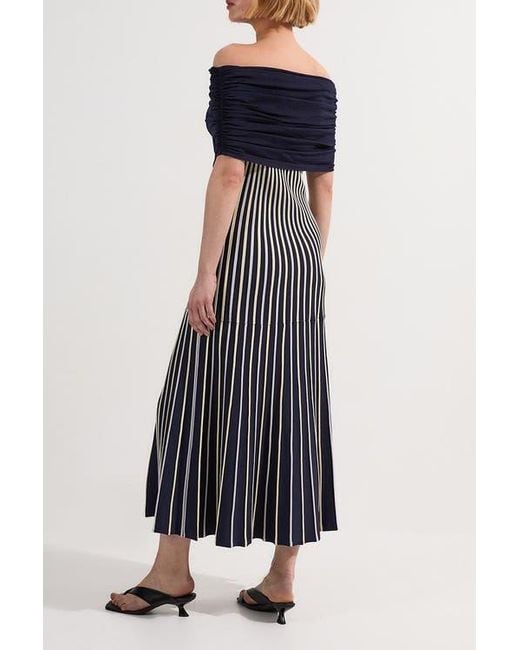 Karen Millen Blue Striped Bardot Knitted Maxi Dress