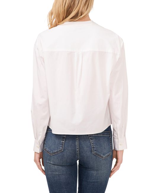 Cece White Imitation Pearl Detail Stretch Cotton Poplin Button-up Shirt