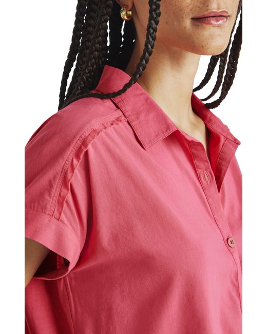 Splendid Red Paige High-low Cotton Blend Button-up Shirt