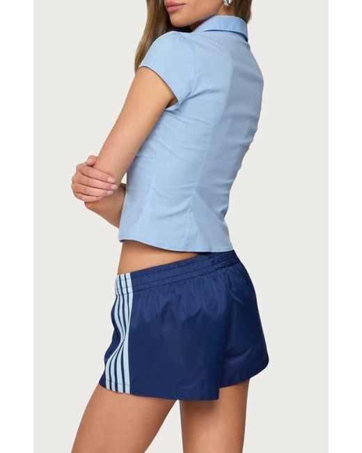 Edikted Blue Massie Cap Sleeve Crop Button-Up Shirt