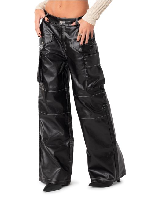 Edikted Black Faye Faux Leather Cargo Pants