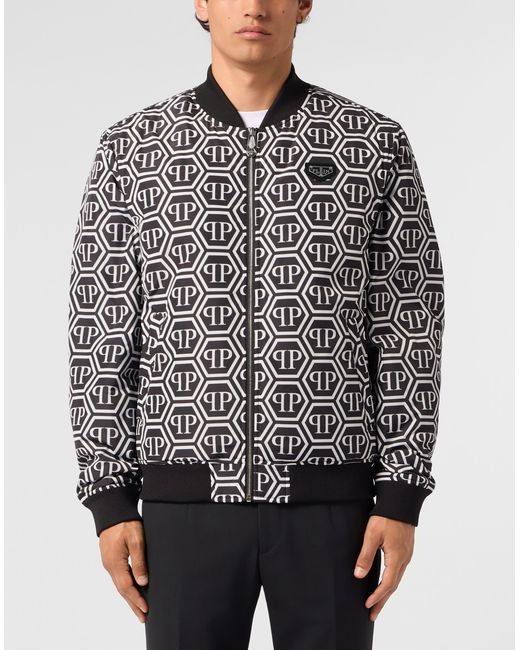 Philipp Plein Black Nylon Bomber Monogram for men
