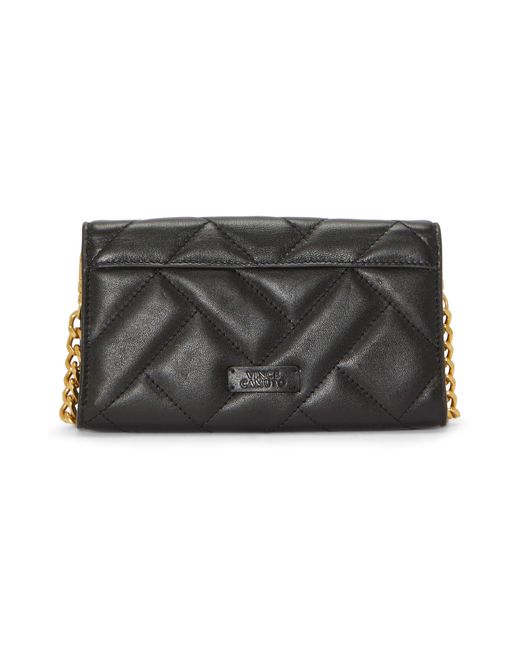 Vince Camuto Black Kisho Quilted Leather Wallet On A Chain
