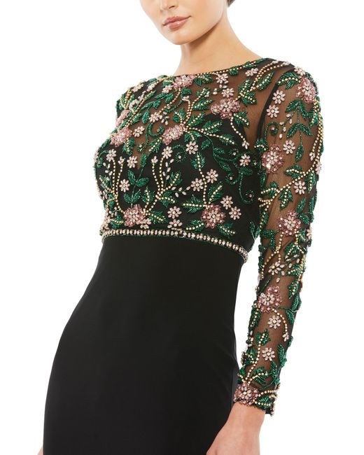 Mac Duggal Black Floral Embellished Gown