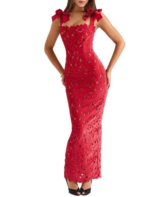 House Of Cb Tiff Velvet Lace Dress in Red | Lyst