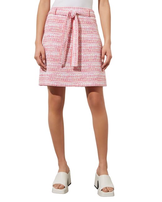 Ming Wang Pink Stripe Tweed Belted Miniskirt