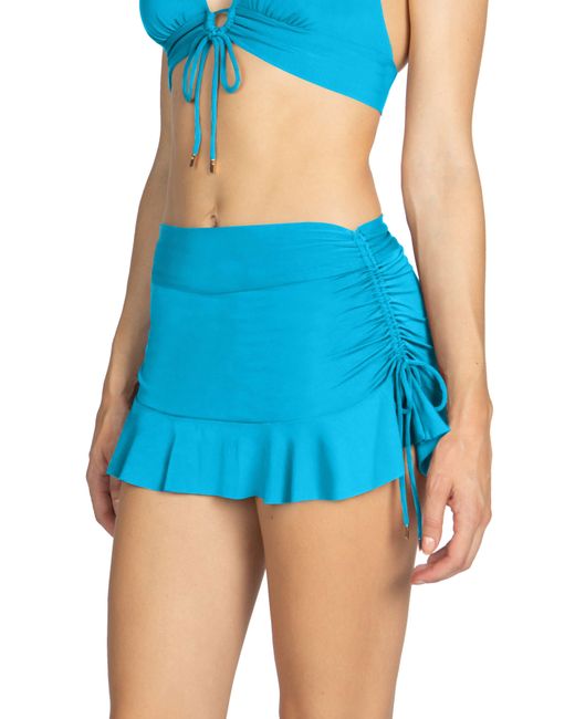 Robin Piccone Blue Aubrey Ruched Cover-up Miniskirt