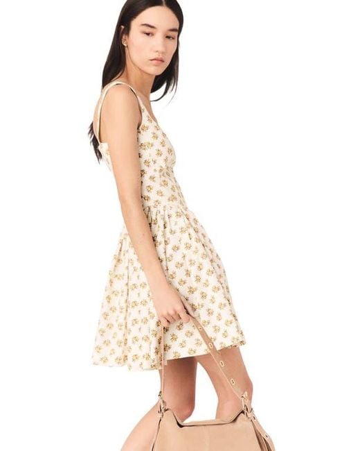 Maje Natural Short Flared Patterned Dress