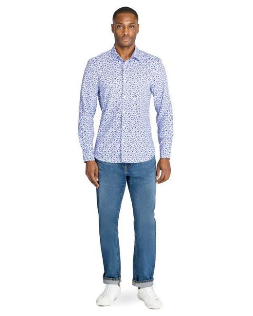 Con.struct Blue Slim Fit Ditsy Floral Recycled 4-Way Stretch Performance Long Sleeve Shirt for men
