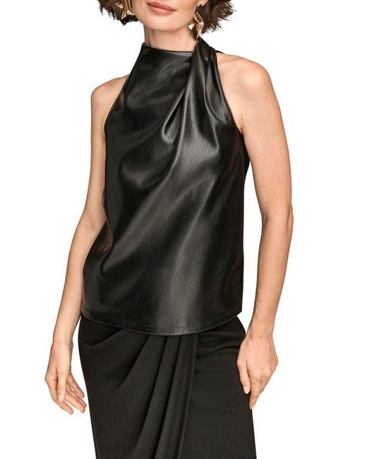 Donna Karan Black Mixed Media Sleeveless Faux Leather Top