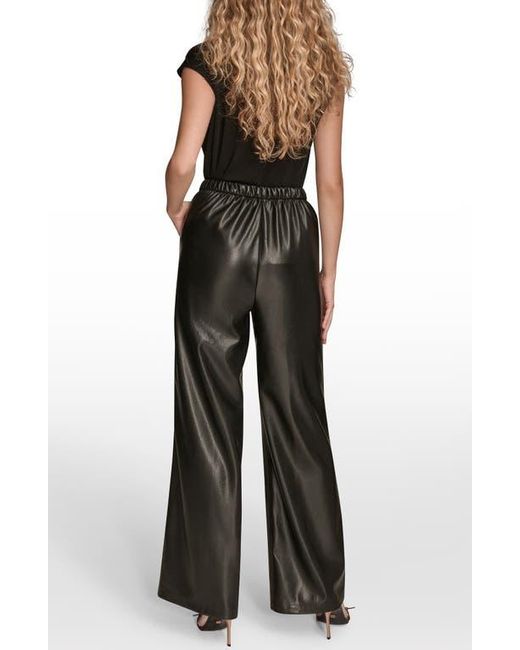 Donna Karan Black Pull On Faux Leather Pants