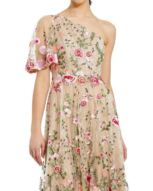 Mac Duggal Natural Floral Embroidery One-shoulder Cocktail Dress