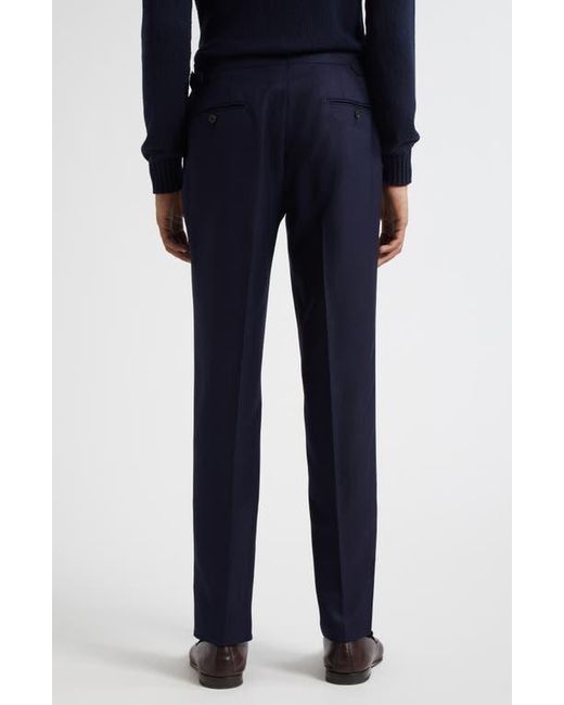 Thom Sweeney Blue Flat Front Wool Hopsack Pants for men