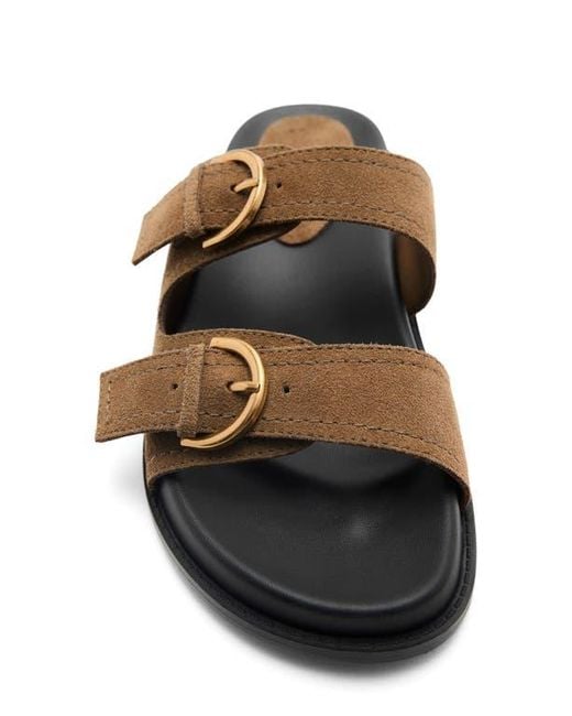 Mango Brown Double-Buckle Slide Sandal