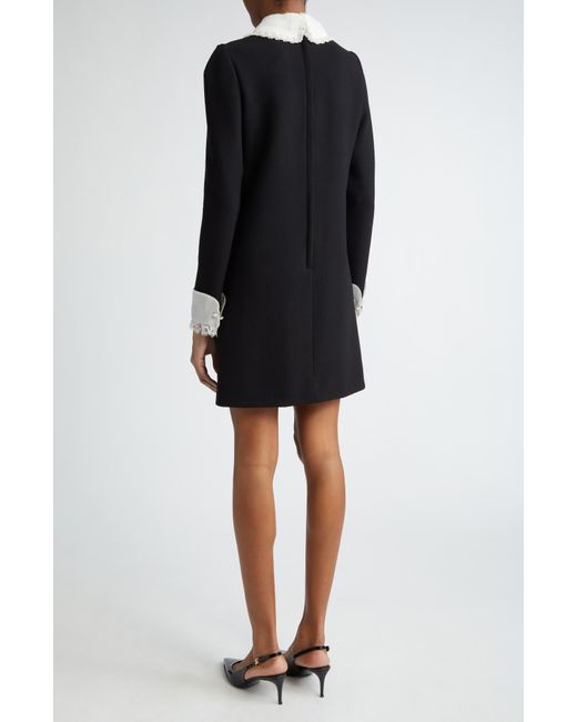 Dolce & Gabbana Black Lace Bib Long Sleeve Wool Blend Minidress