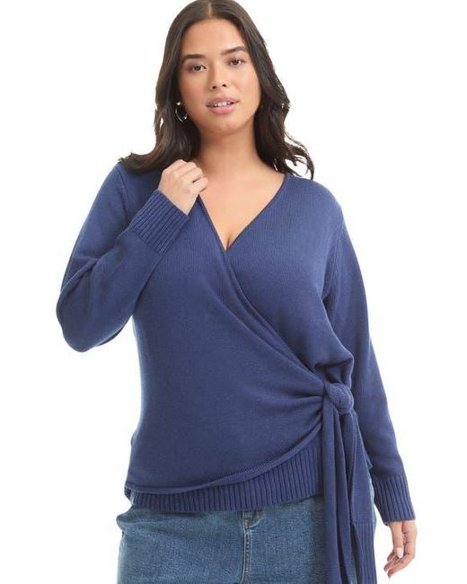 June + Vie Blue Wrap-Front Cardigan