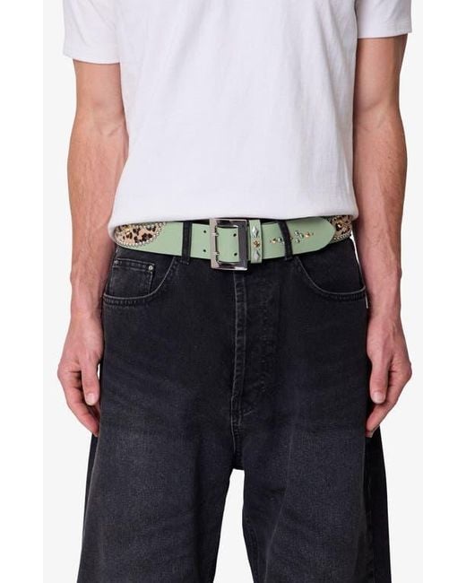 MNML Green Leopard Stud Leather Belt for men