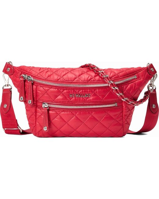 MZ Wallace Red Small Crosby Quilted Nylon Convertible Sling Bag