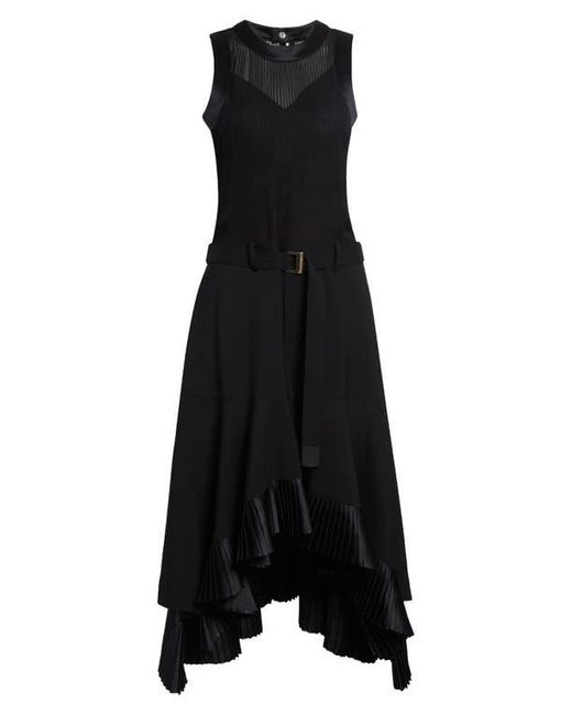 Sacai Suiting X Satin Dress in Black | Lyst