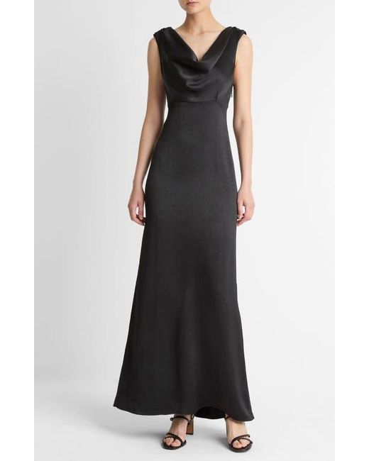 Vince Women's Black Satin Draped Cowl-Neck Maxi Dress