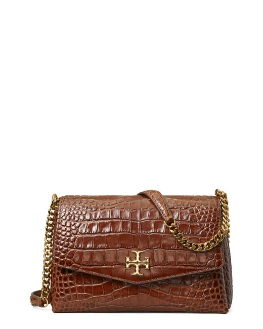 Tory Burch Small Kira Croc Embossed Leather Convertible Crossbody Bag in  Red | Lyst