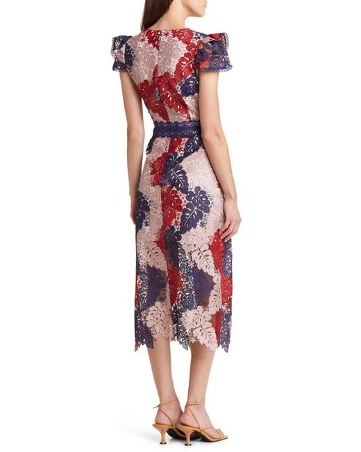 Adelyn Rae Red Adeline Palm Lace Midi Dress