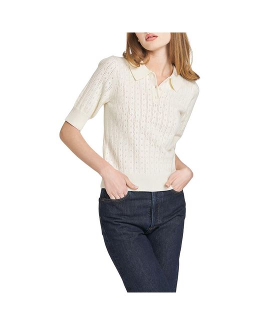 Wayf White Taylor Short Sleeve Pointelle Polo Sweater