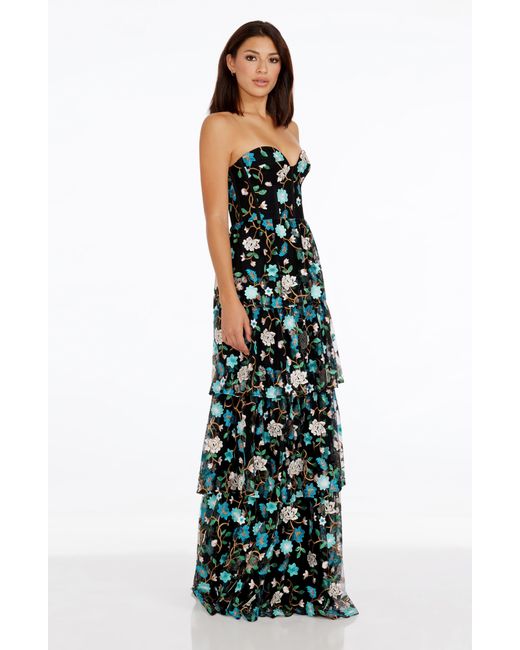 Dress the Population Multicolor Layana Floral Embroidery Strapless Gown