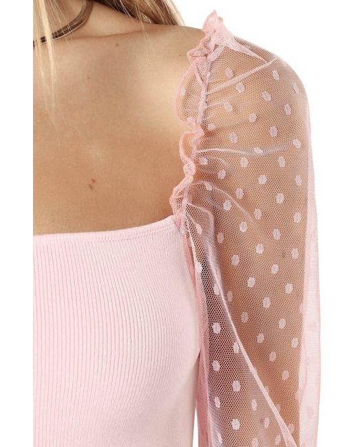 Petal & Pup Pink Rigala Sheer Swiss Dot Sleeve Top