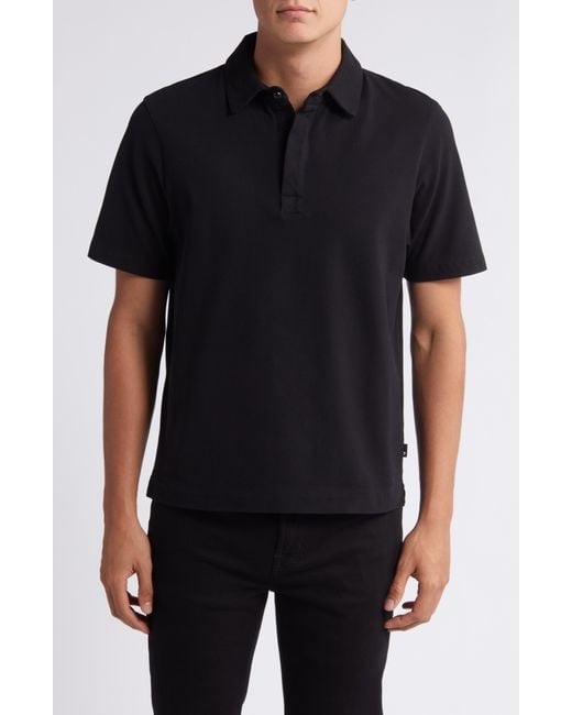 7 For All Mankind Black Piqué Knit Polo for men