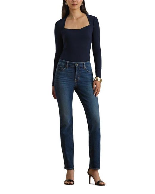 Ralph Lauren Blue Stretch Jersey Square Neck Top