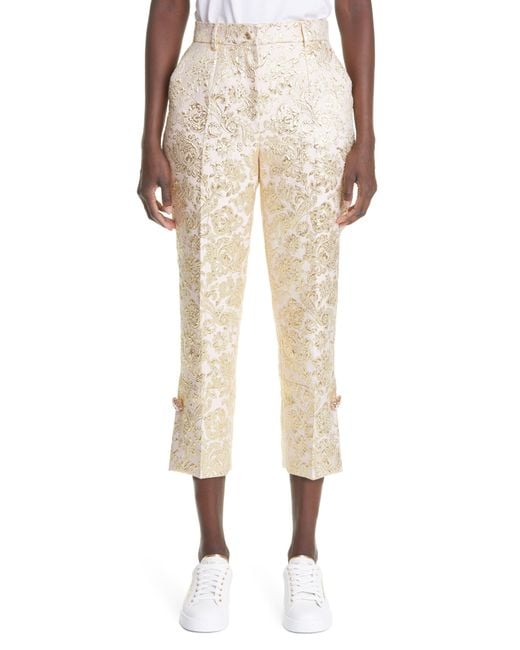 Dolce & Gabbana Natural Floral Jacquard Straight Leg Crop Pants