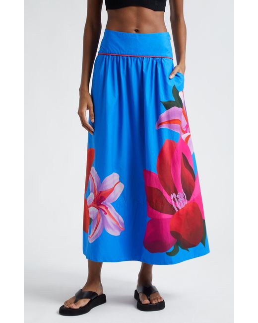 Farm Rio Blue Amazonia Floral Maxi Skirt