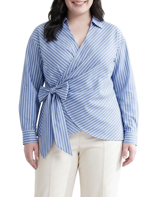 Standards & Practices Blue Stripe Wrap Front Shirt