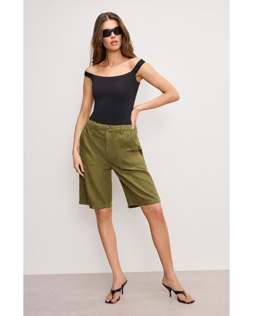 GOOD AMERICAN Women's Green Lite Cotton Blend Bermuda Shorts knee length shorts