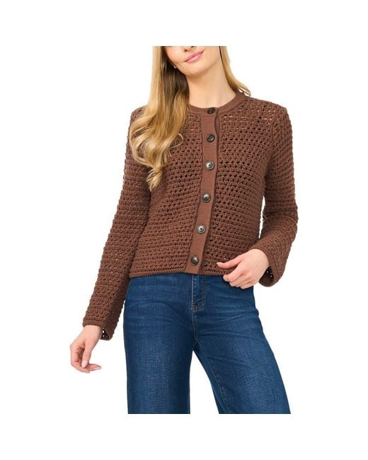 Halogen® Blue Open Stitch Button Front Cardigan