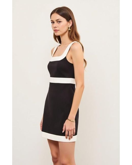 Modenaire Black Sleeveless Mini Dress With Contrast Trim And Square Neckline