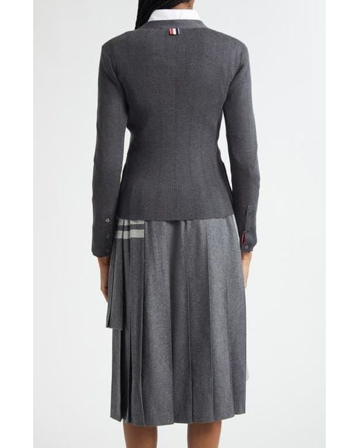 Thom Browne Black Pointelle Stitch Wool & Silk Cardigan