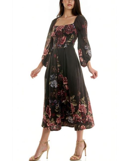 Socialite Long Sleeve Smocked Back Panel Midi Dress in Brown | Lyst