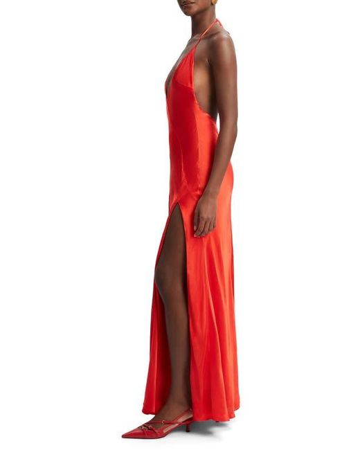 Bardot Yve Satin Halter Dress in Red | Lyst