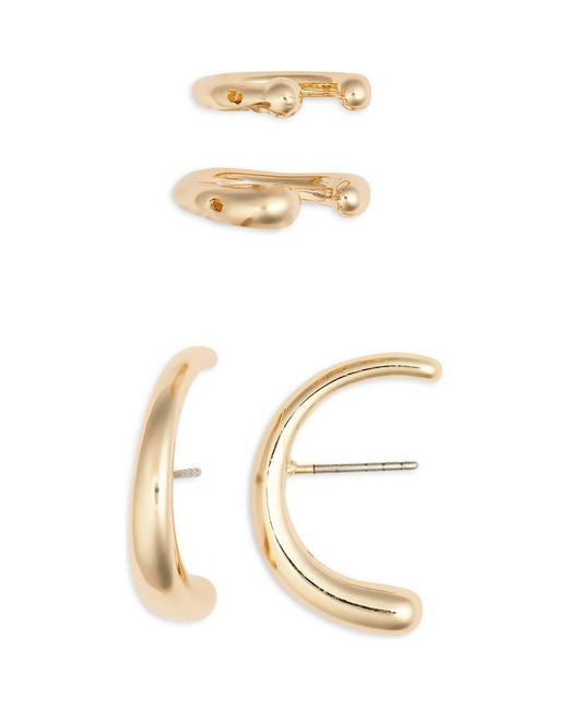 Open Edit Metallic Curved Stud Earring & Ear Cuff Set