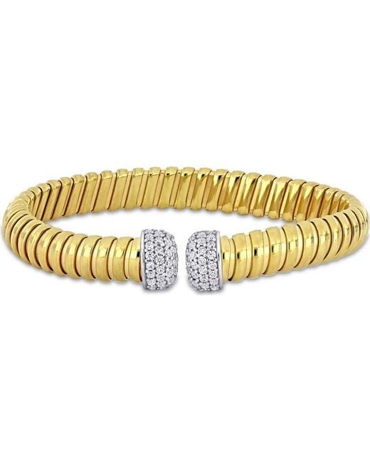 Julianna B Metallic Cubic Zirconia Omega Open Bangle Two-Tone