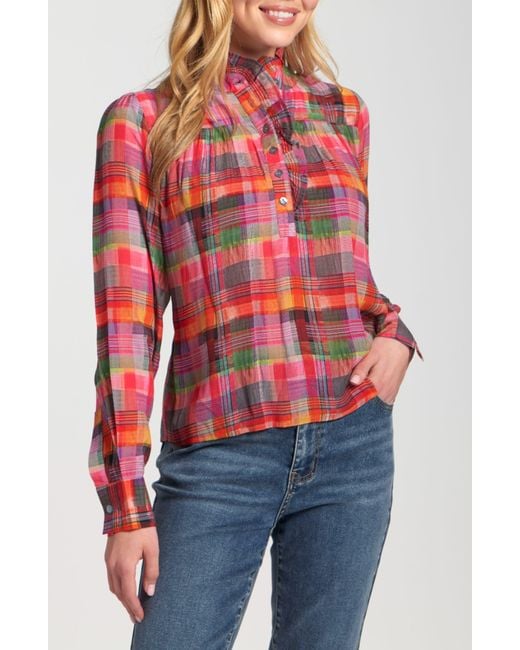 Apny Red Ruffle Half-Placket Shirt