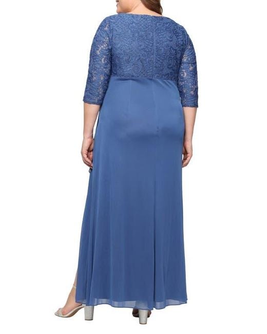 Alex Evenings Blue Beaded Lace Bodice Empire Waist Gown
