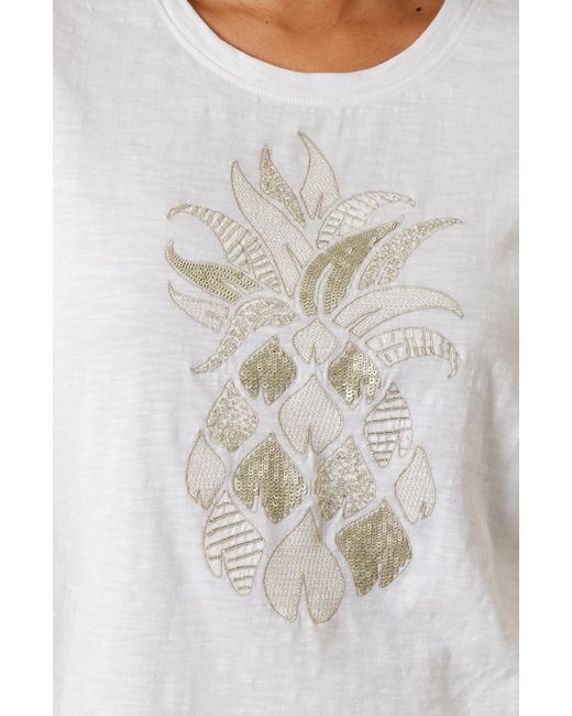 Tommy Bahama White Pineapple Lux Sequin Beaded T-shirt