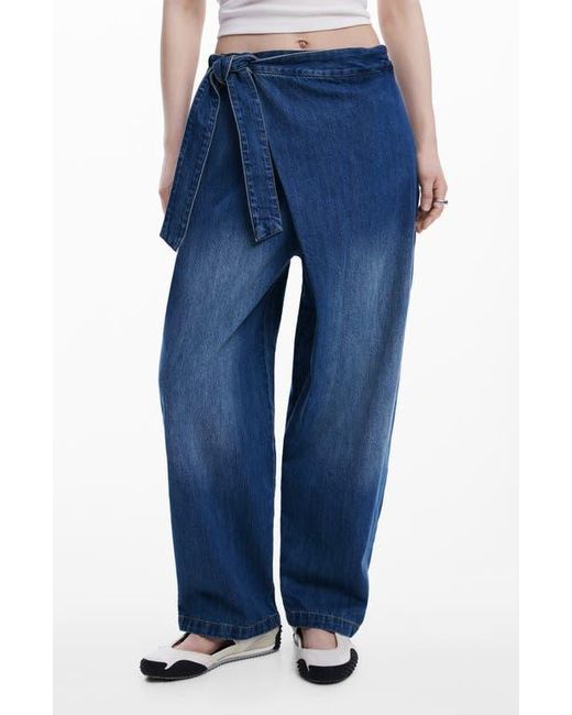 Desigual Blue Faded Faux Wrap Jeans
