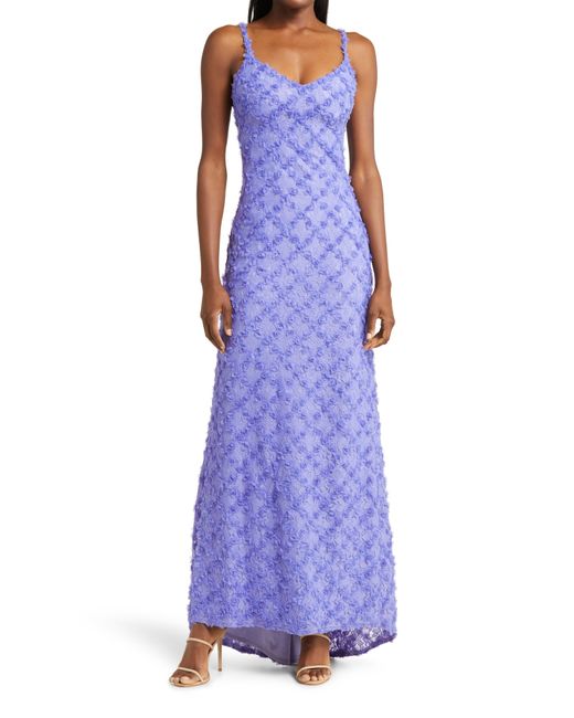 SHO by Tadashi Shoji Purple Dimensional Floral Appliqué Gown