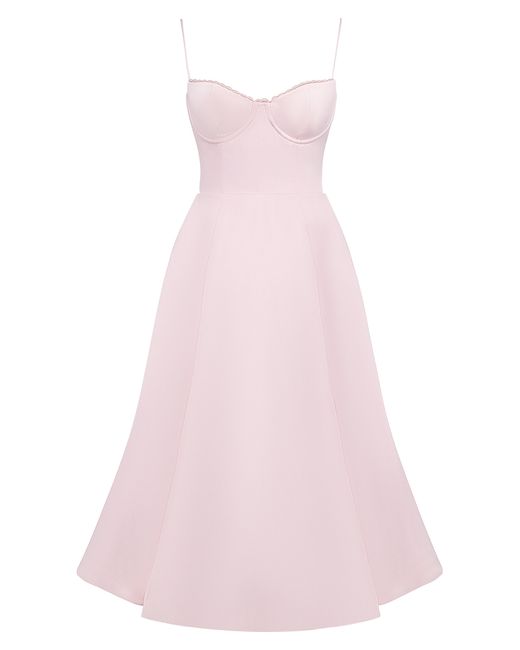 House Of Cb Pink Mademoiselle Bustier Stretch Satin Midi Dress