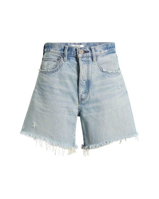 Moussy Blue Nolita Frayed High Waist Mid Thigh Denim Shorts
