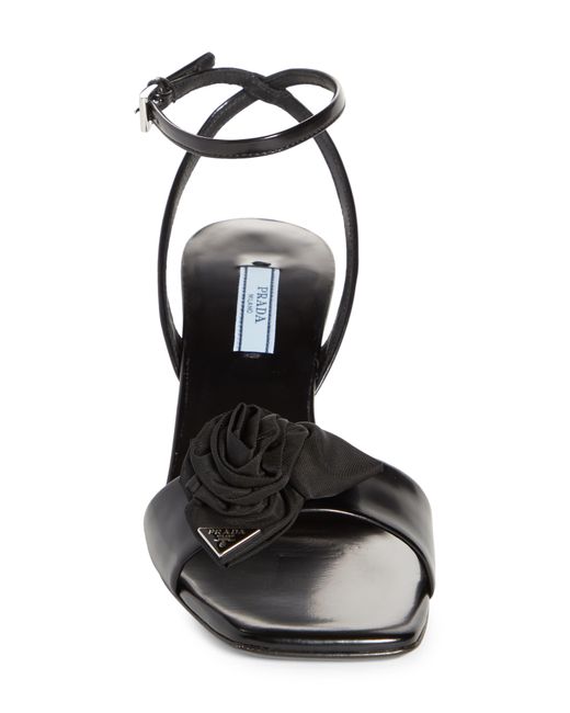Prada Rose Ankle Strap Sandal in Black | Lyst